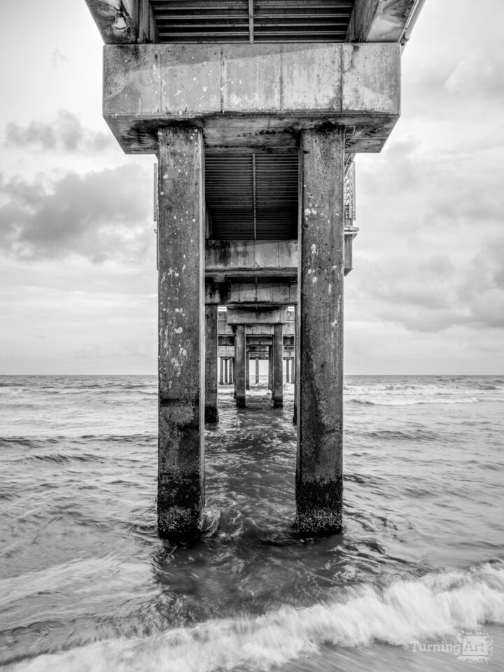 Evening Under Orange Beach Pier Vertical Grayscale