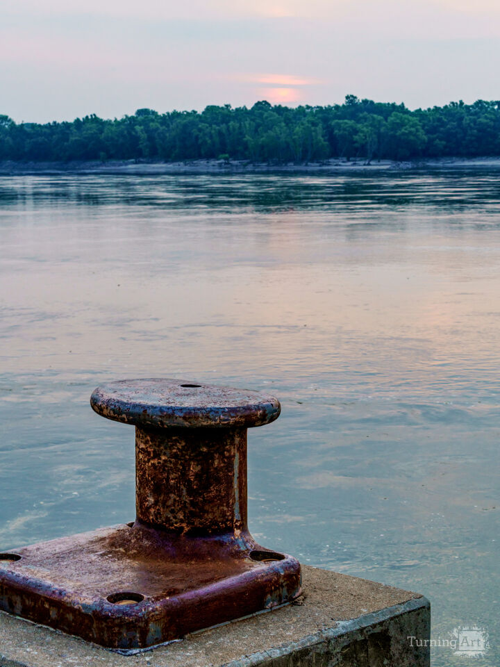 Mississippi River Bollard Sunrise
