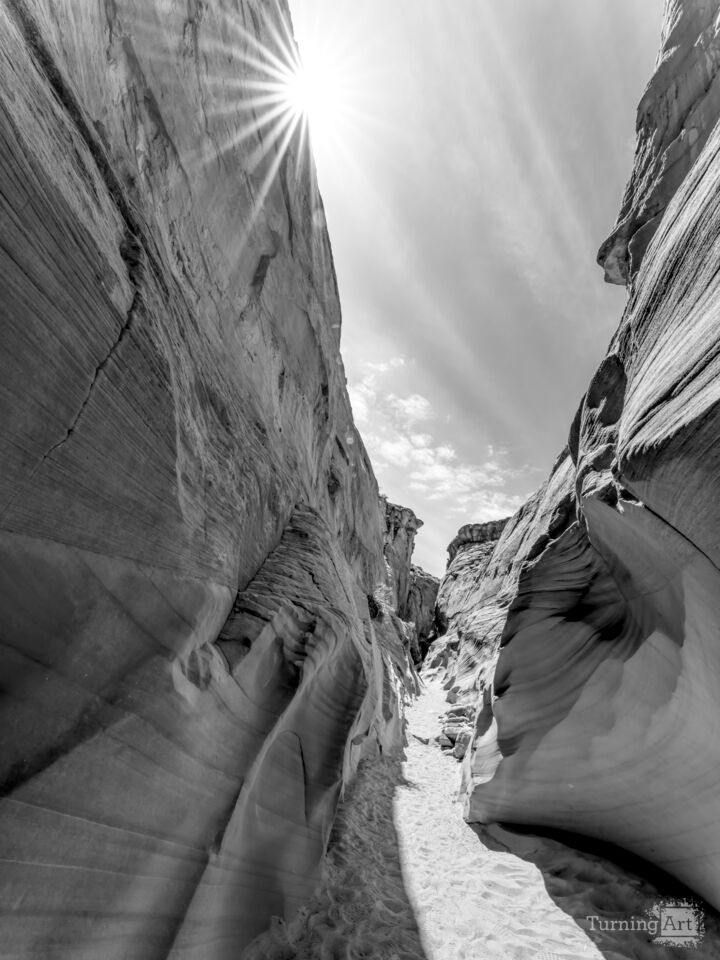Sunburst At Antelope Slot Canyon Grayscale