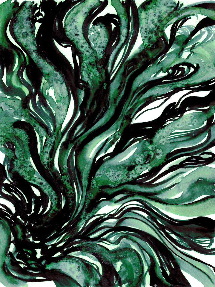 THE ABYSS, GREEN BLACK - ABSTRACT ORGANIC PAINTING