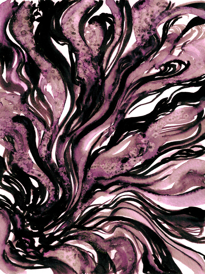 THE ABYSS, LAVENDER MAUVE BLACK - ABSTRACT ORGANIC PAINTING