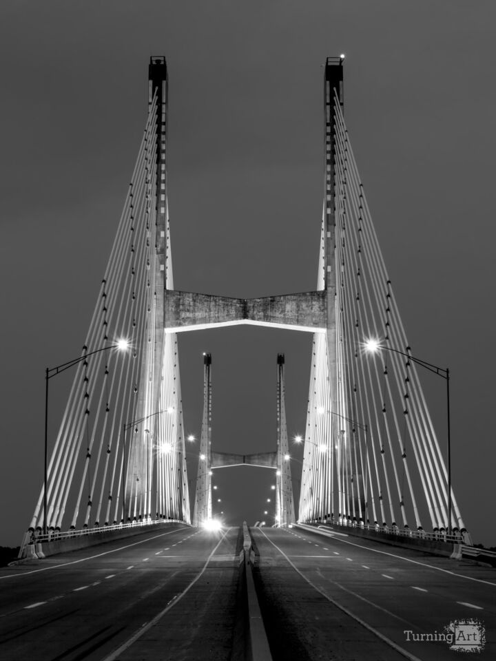 Night Light Trails Bill Emerson Bridge Grayscale