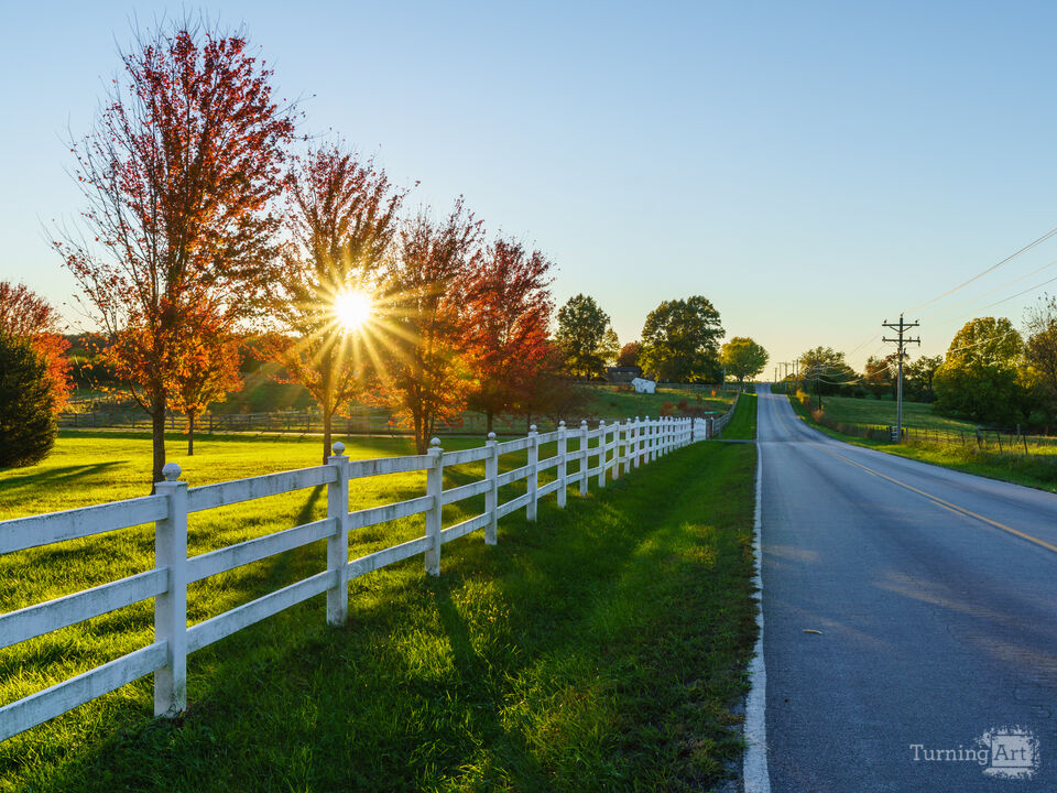 Ozarks Road And White Picket Fence Sunset