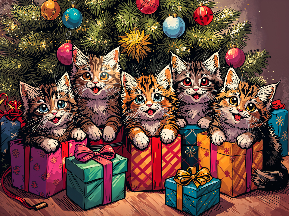 Kittens Under the Christmas Tree