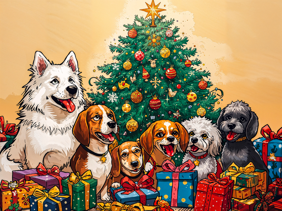Doggies Celebrating Christmas Together