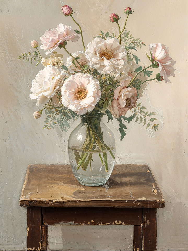 Elegant Peonies in Glass Vase