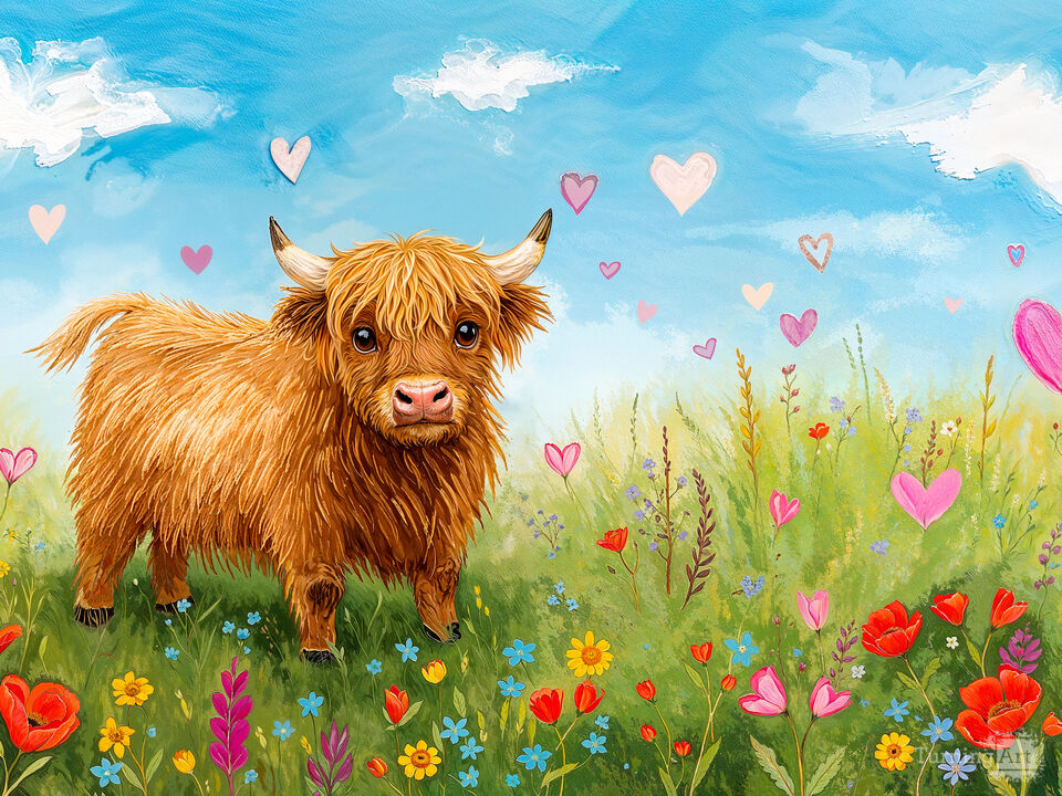 Adorable Highland Cow in Meadow