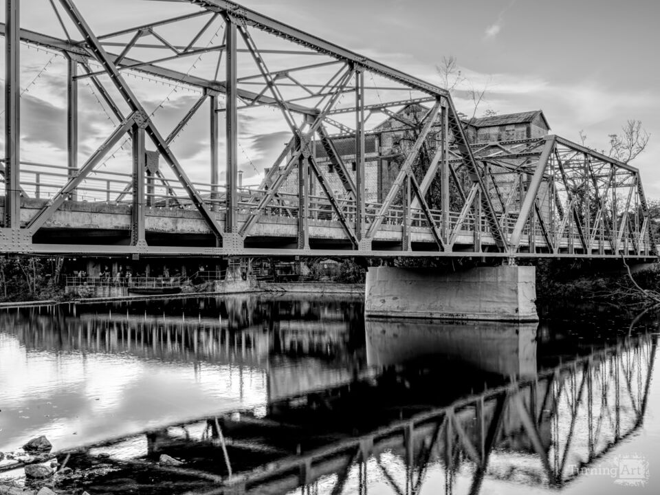 Fall Sunset At Ozark MO Bridge Grayscale