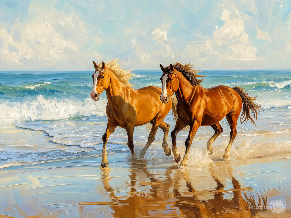 Horses Running by the Sea