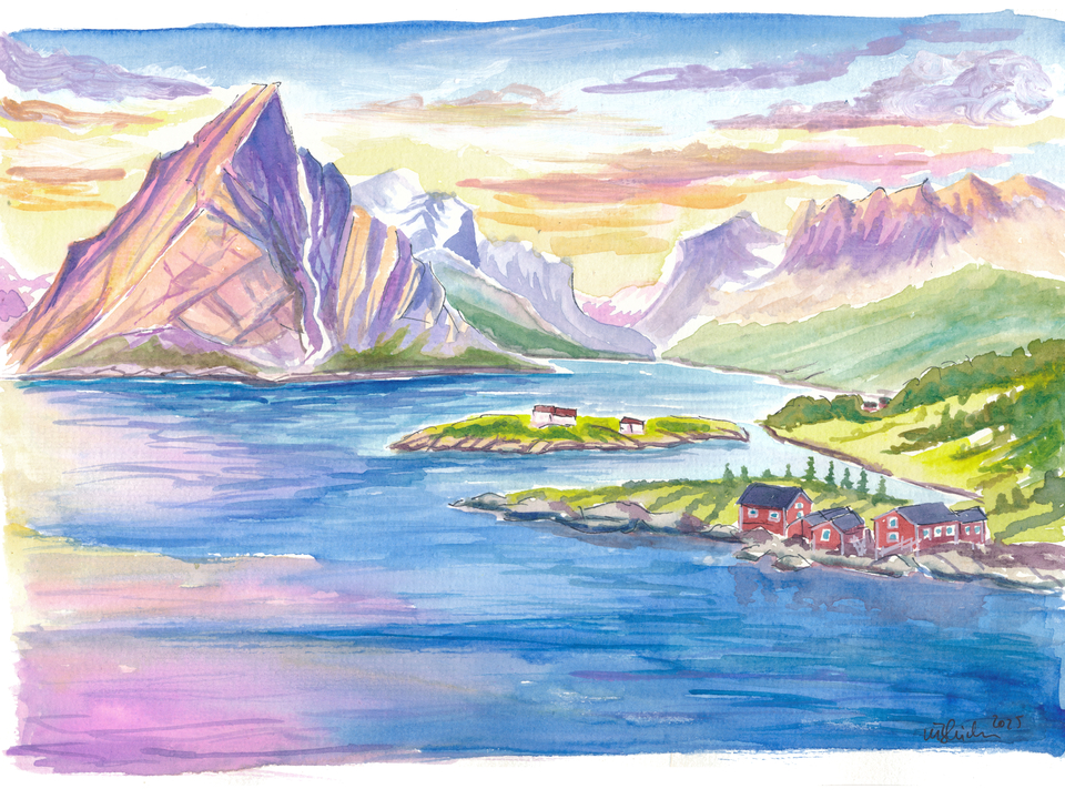 Lofoten Islands Watercolor Serenity