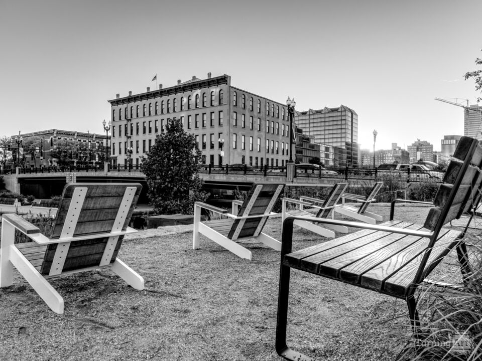 Omaha Downtown Seating Area Sunset Grayscale