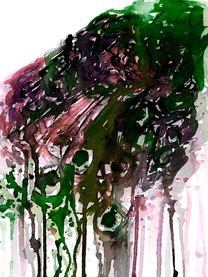 PRIDE, GREEN PURPLE PINK - ABSTRACT PEACOCK FEATHERS WATERCOLOR