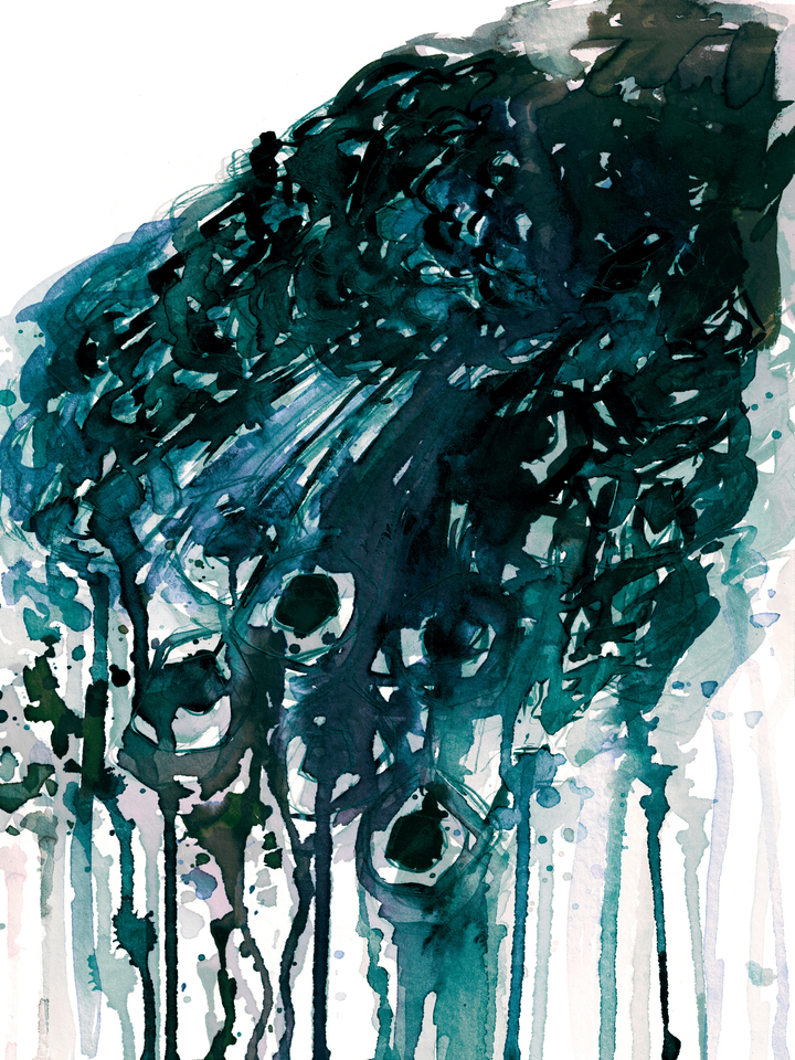 PRIDE, TEAL TURQUOISE BLUE - ABSTRACT PEACOCK FEATHERS WATERCOLOR