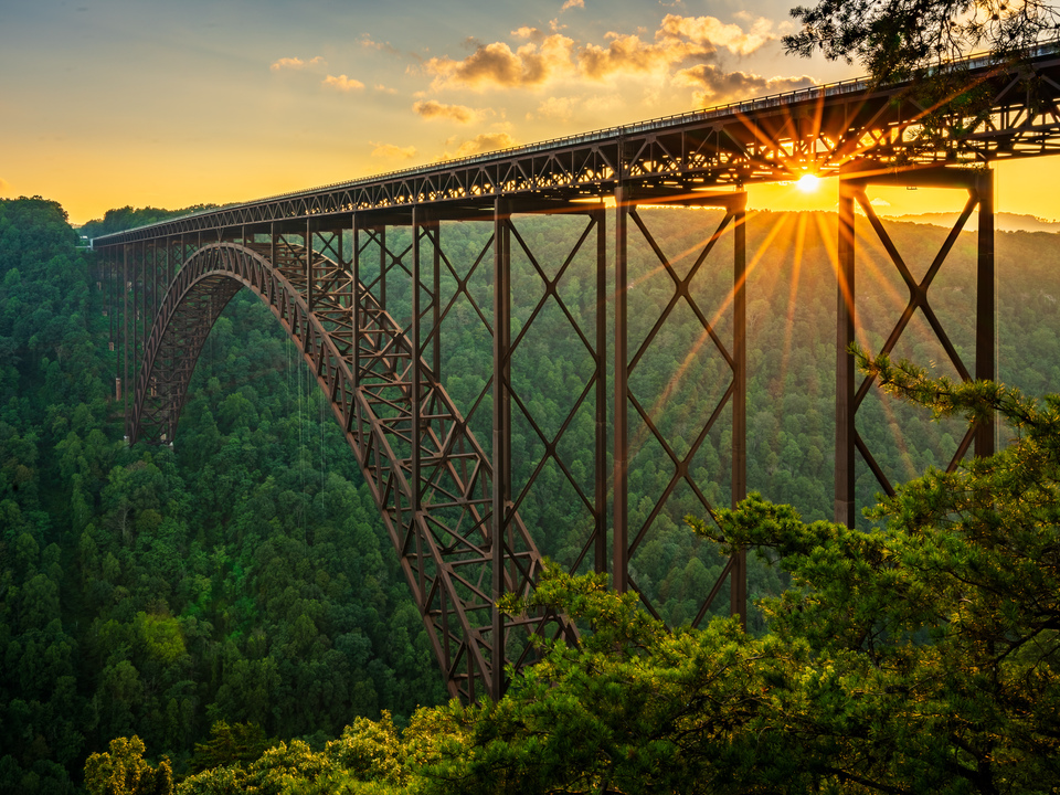 Sunset lights the New River Gorge Bridge