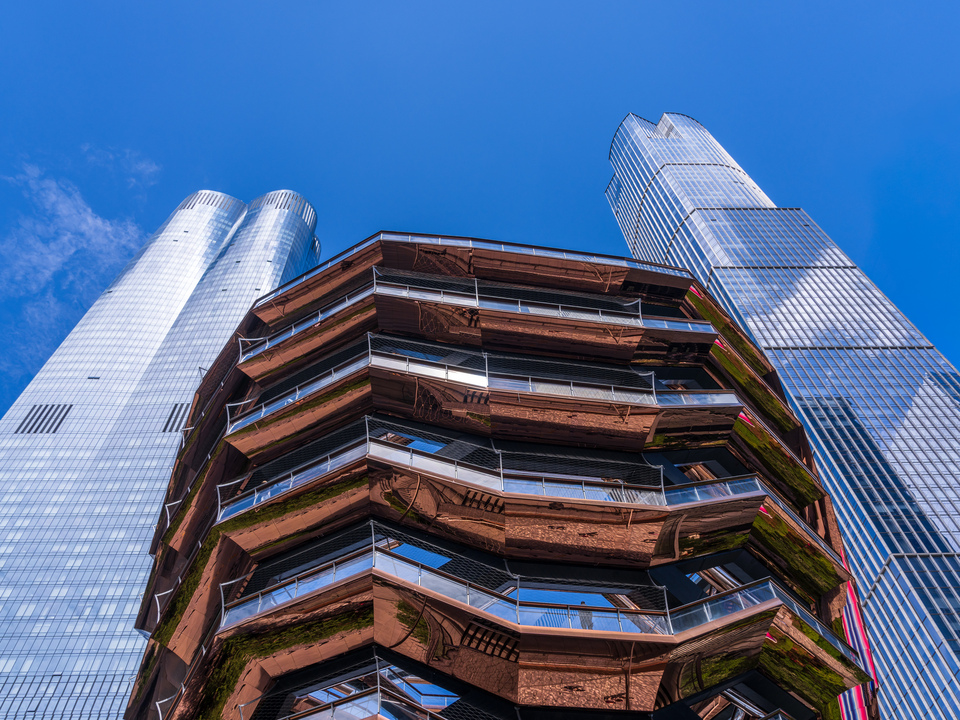 Architectural contrast in Hudson Yards Manhattan