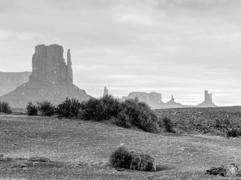 Spring Storm Falling Over Monument Valley Grayscale