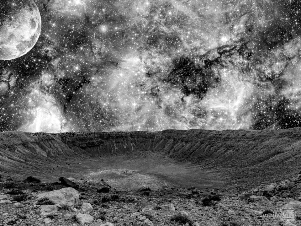 Meteor Crater Arizona Papillon Nebula Grayscale