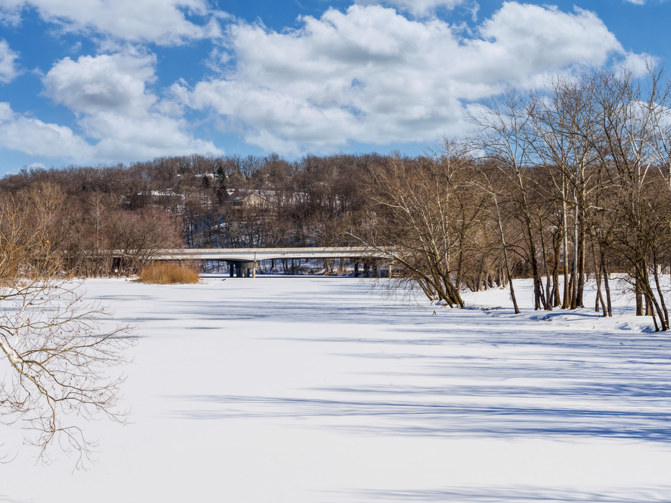 Highway Bridge Over Frozen Lake Springfield