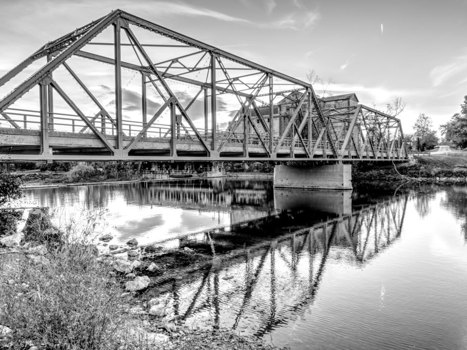 Ozark Bridge And Mill Sunset Grayscale
