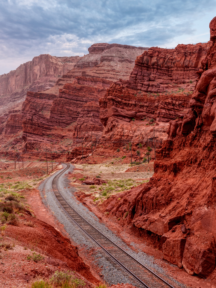 Railroad Tracks Along Utah Cliffs