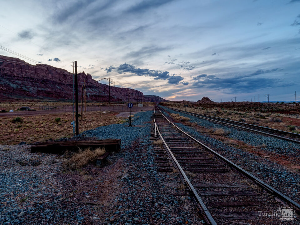 Dusk Over Moab Railroad Tracks