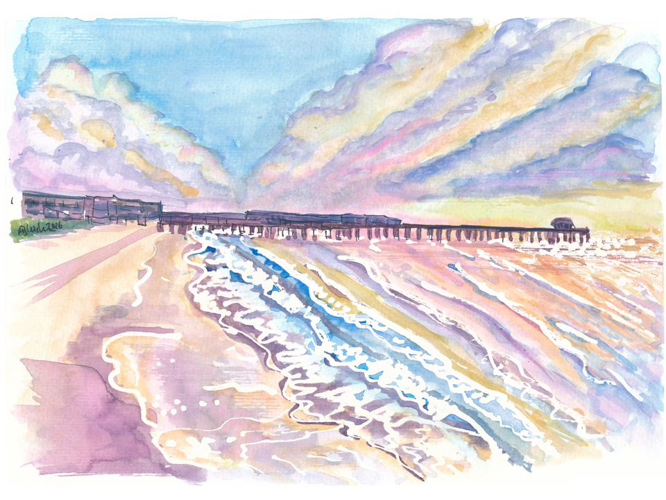 Cocoa Beach Pier Painting with Ocean Waves