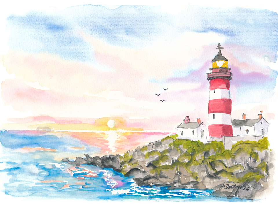 Eilean Glas Lighthouse at Sunset on the Coast