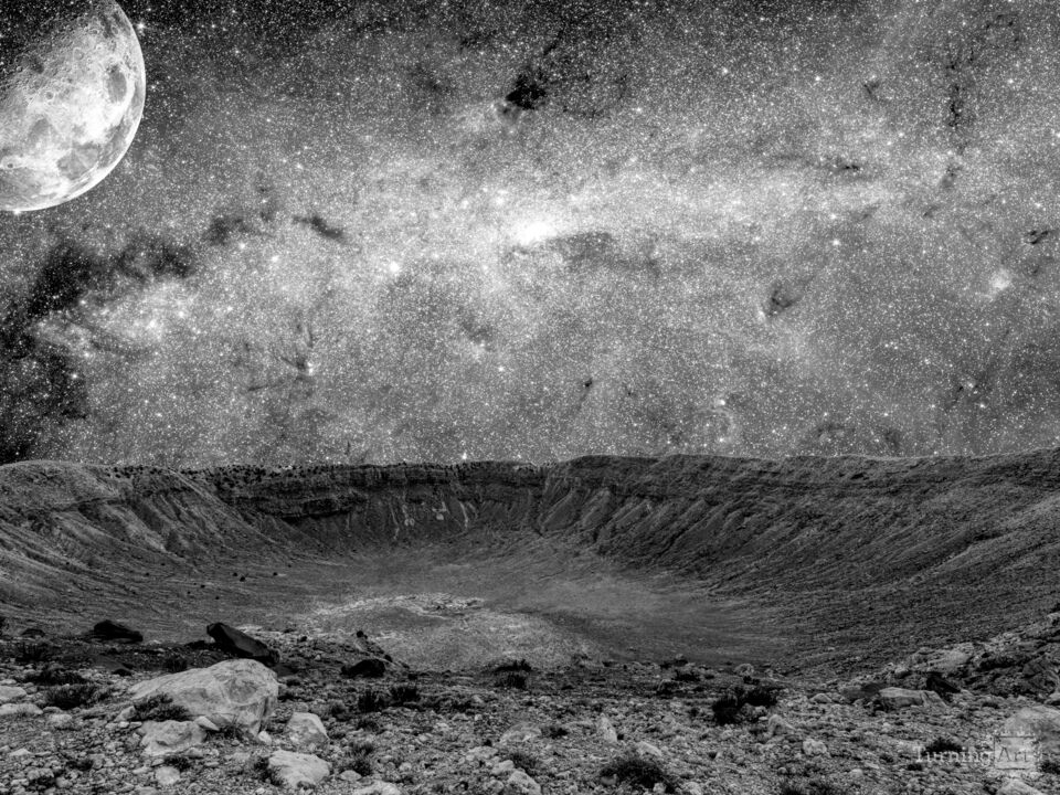 Meteor Crater Arizona Cauldron Space Grayscale