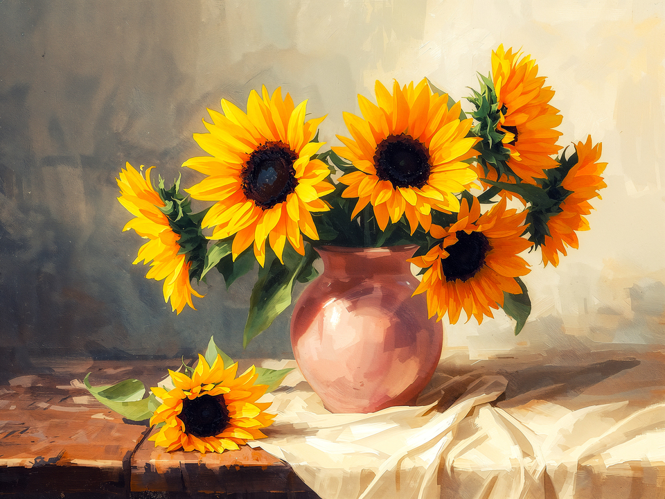 Sunflower Smiles - Pink Vase
