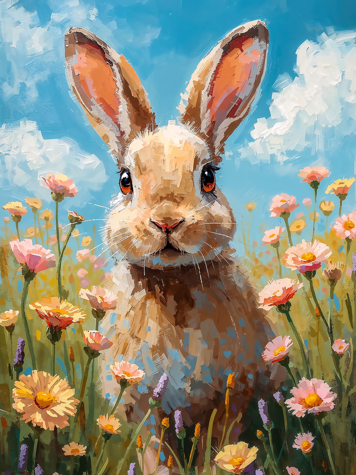 Curious Bunny in Flower Field