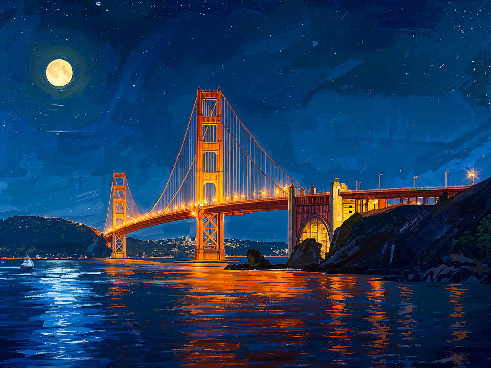 Golden Gate Bridge Under Moonlight
