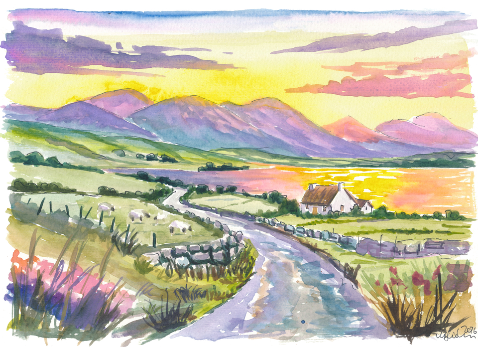 Connemara Landscape Painting with Cottage