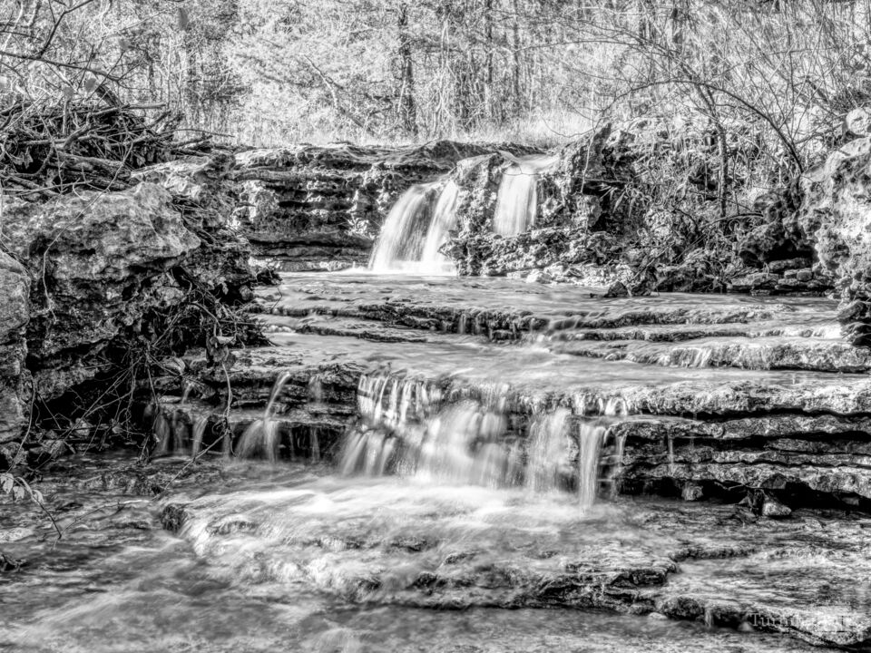 Ozarks Wilderness Waterfalls Grayscale