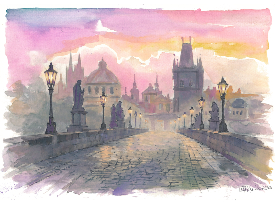 Prague Charles Bridge with Historic Architecture and River View