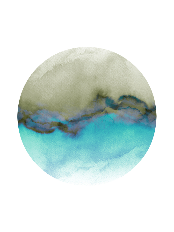 FLOW, AQUA BLUE TAUPE - ABSTRACT WATERCOLOR WAVES PAINTING