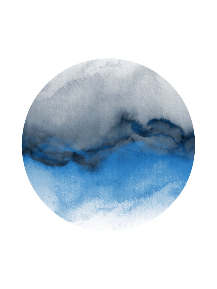 FLOW, COBALT BLUE GREY - ABSTRACT WATERCOLOR WAVES PAINTING