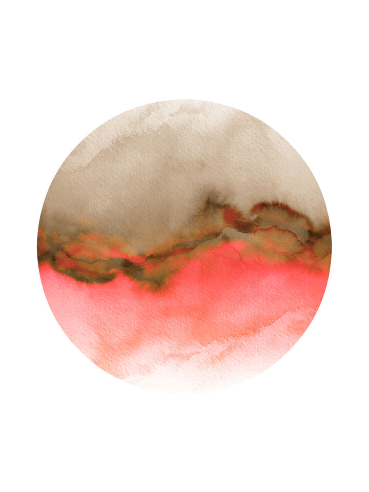 FLOW, HOT PINK CORAL TAN - ABSTRACT WATERCOLOR WAVES PAINTING