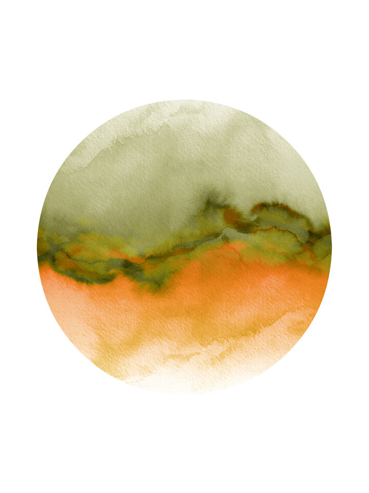FLOW, TANGERINE SAGE - ABSTRACT WATERCOLOR WAVES PAINTING