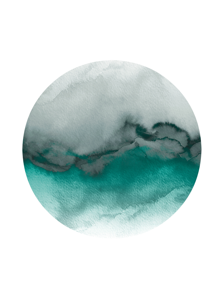 FLOW, TEAL BLUE GREY - ABSTRACT WATERCOLOR WAVES PAINTING