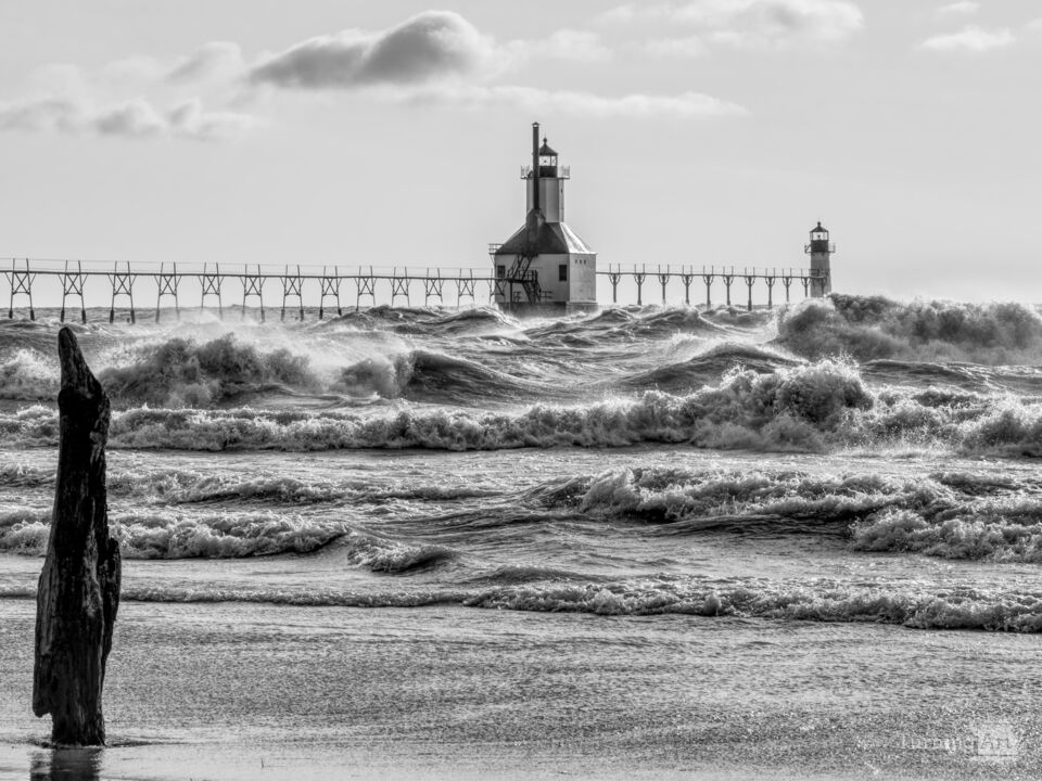 Fury At Lake Michigan St Joseph Light Grayscale