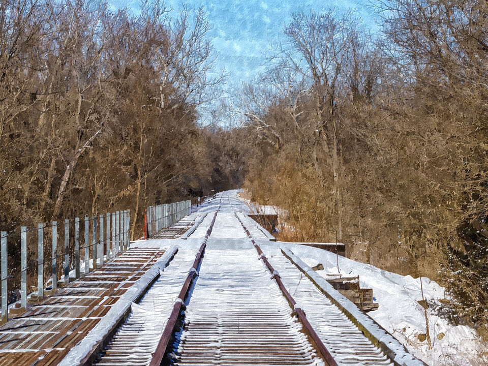 Winter Snow Railroad Tracks Painterly