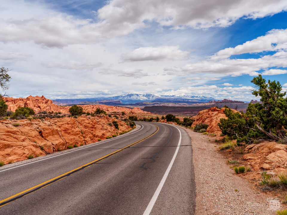 Arches Road View Of La Sal Mountains