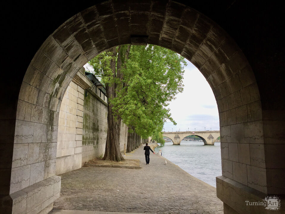 Paris Arch with Man and Dog