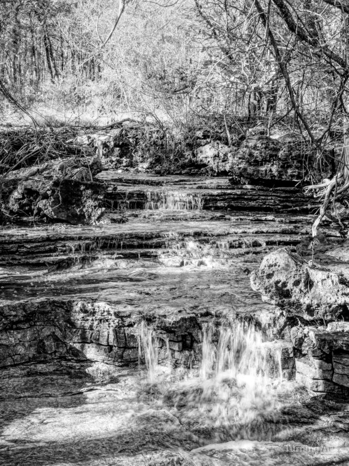 Ozarks Wilderness Waterfalls Vertical Grayscale