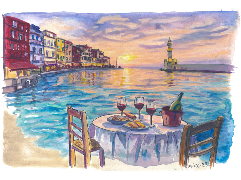 Romantic Dinner at Chania Venetian Harbour with Lighthouse Sunset