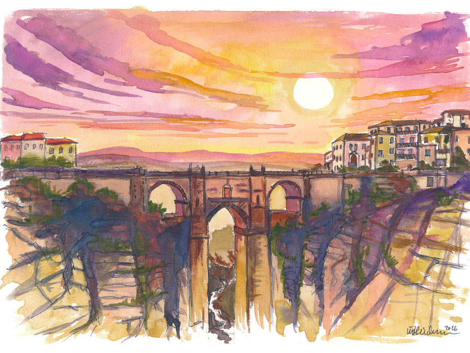 Ronda Spain Painting with Puente Nuevo