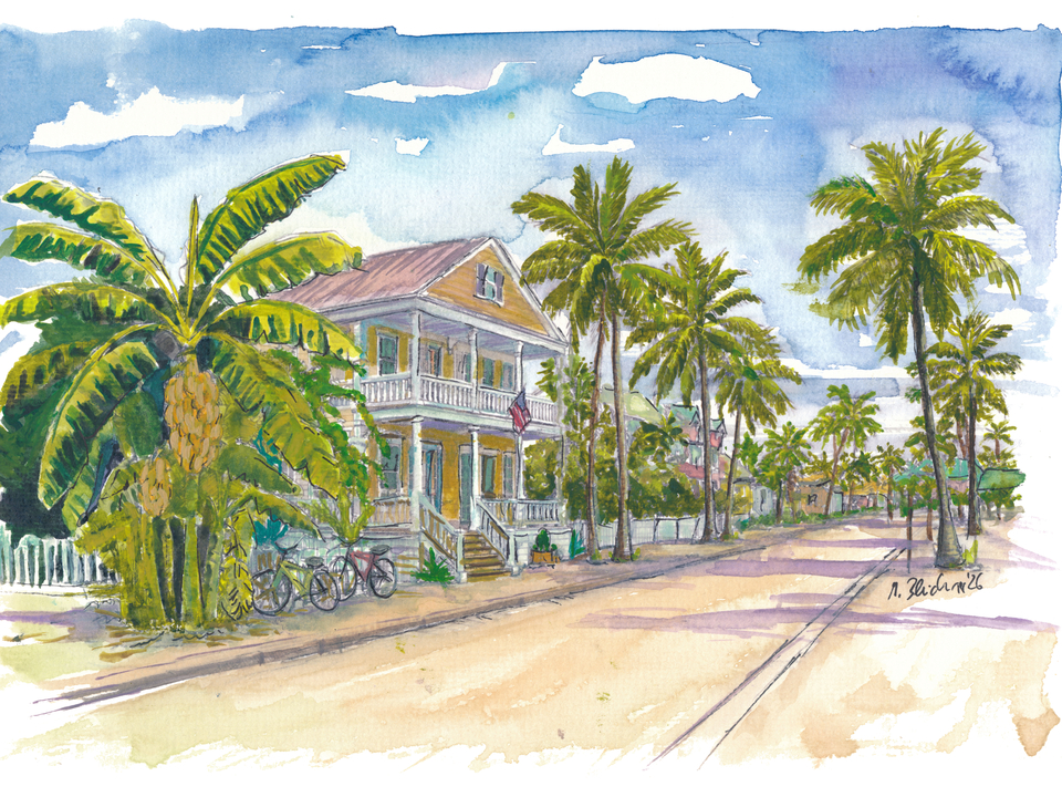 Key West Street Scene – Conch Houses with Palms