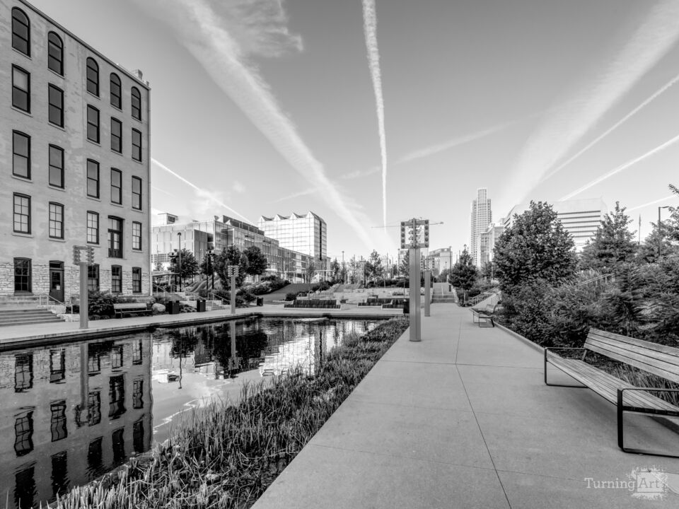 Calm Morning At Gene Leahy Mall Grayscale