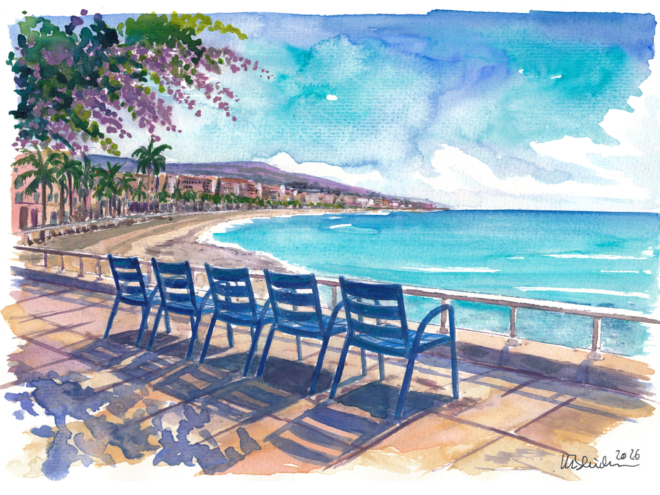Nice France Promenade des Anglais with Blue Chairs
