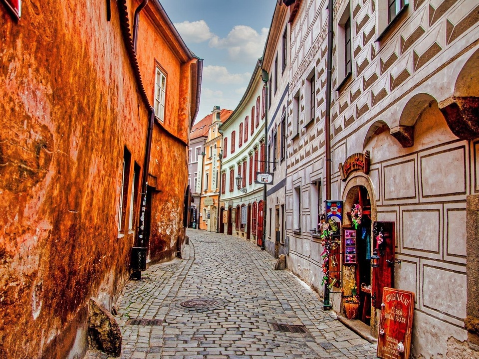 Colorful Alleyway In Cesky Krumlov, Czechia